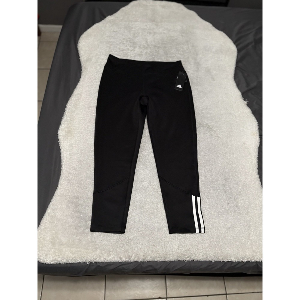 New Adidas Golf Womens Black 3 Stripe Leggings 7/8th Athletic Size Large